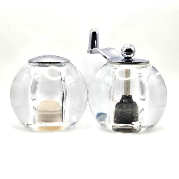 Vintage MCM Clear Round Acrylic Salt Shaker and Pepper Mill - Picture 1 of 8